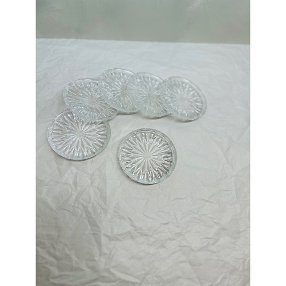 Vintage Clear Pressed Glass Coasters Set of 6 Sunburst Starburst Pattern Round - Picture 4 of 5
